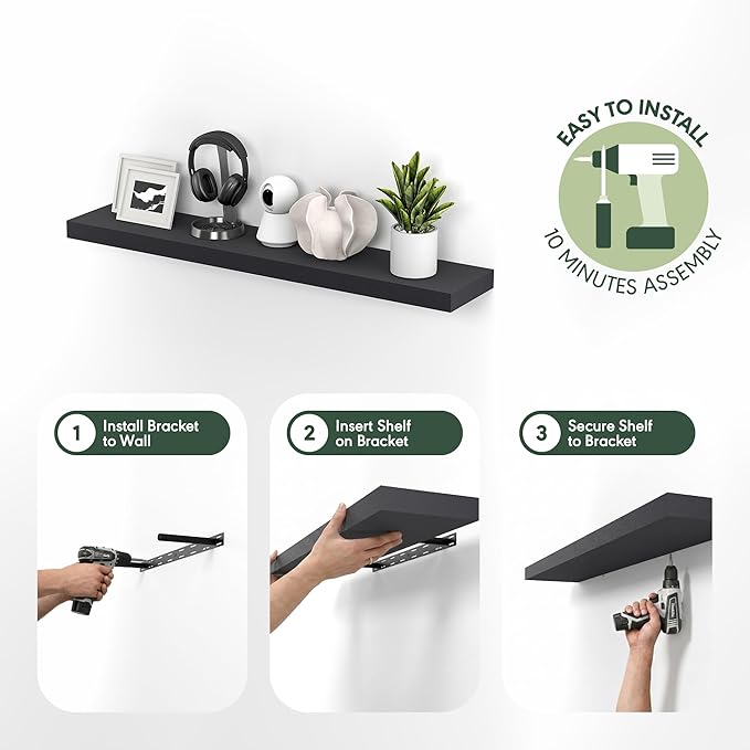 Furinno Tanna Floating Shelves for Wall Set of 2, 9 x 47 Wall Shelf, Wall Mounted Floating Shelf with Invisible Bracket, 2-in