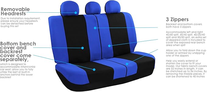 FH Group Light & Breezy Cloth Car Seat Covers, 7 Seater Three Row Set- Airbag & Split Ready -Universal for Cars Trucks and SU