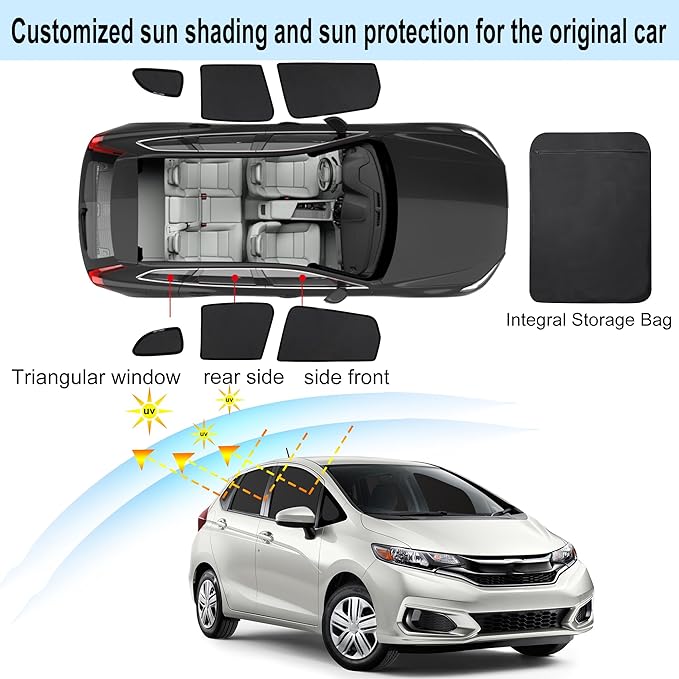 Front Side Half Window Shade Foldable Custom Fit for 2013-2020 Honda Fit Car Window Shades for Side Window Sun Shade UV Protection Heat Insulation for Camping Sleeping 6PCS