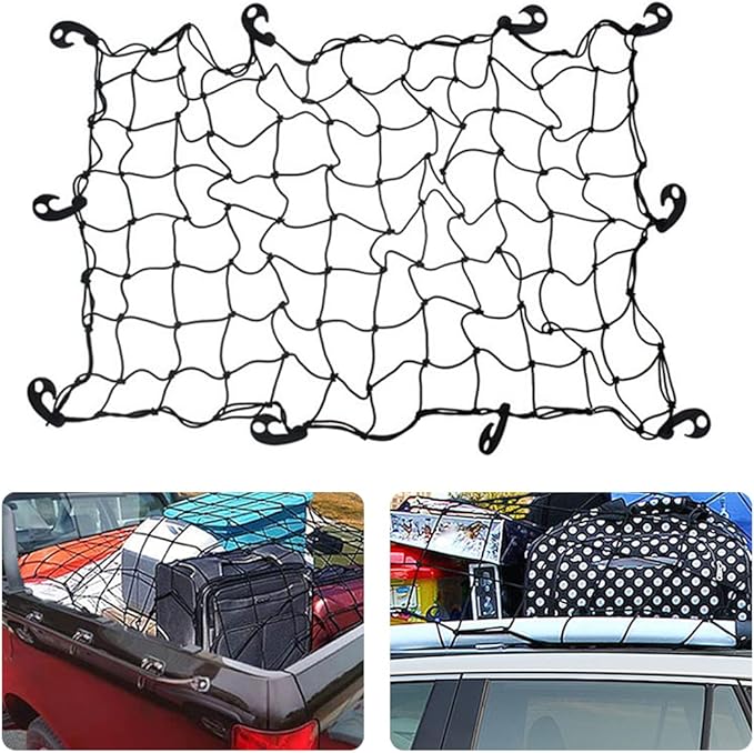 AUCELI Car Cargo Net, 47" x 31.5" Bungee Cargo Net for Roof Top Cargo Racks, Adjustable Luggage Roof Sundries Grid Mesh Bag, Elastic Vehicle Roof Miscellaneous Storage Organizer for SUV Truck