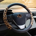 Universal Leather Leopard Cheetah Steering Wheel Cover Women 14.5-15 inch Leopard car Accessories Western Anime Brown Cute Wh