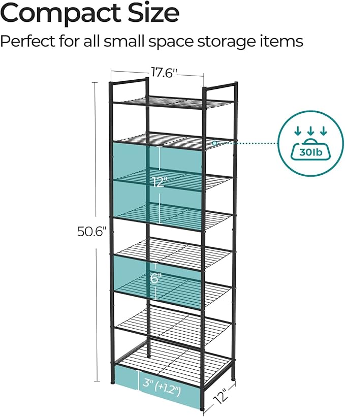 SONGMICS Narrow Shoe Rack - Sturdy 8 Tier Metal Tall Shoe Rack Shelf, Slim Shoe Storage Organizer for Closet Entryway Small S