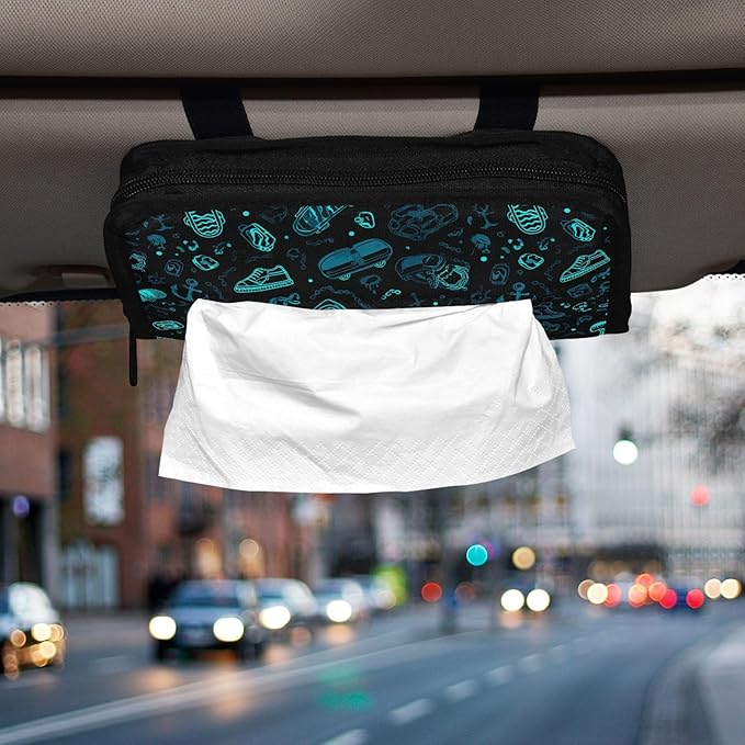 Car Tissue Holder Car Visor Organizer Tissue Box Holder for Car Sun Visor Organizer with Car Vehicle Accessories Essentials Interior for Women Men Black Skateboard Sneaker Jellyfish