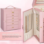 AKOZLIN 6-Tier Jewelry Box Organizer Functional Leather Jewelry Storage Case for Women Girls Ring Necklace Earring Bracelet H