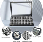 Stratalife Jewelry Organizer 40 Grid Gray Black Jewelry Tray with Clear Dust-proof Lid Velvet Earring Organizer Necklace Ring