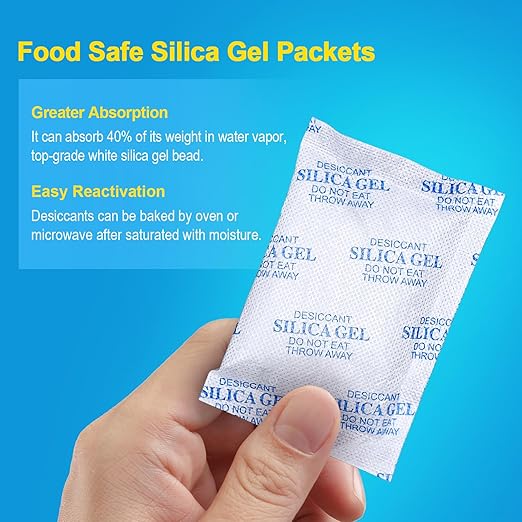 Silica Gel Packets - 50 Gram 25 Packs Moisture Absorbers, Desiccant Packs for Storage, Food Safe Desiccant for Foods, Seeds,