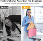 Fireproof Accordion File Organizer, Portable Expanding File Folder with Waterproof Zipper&Labels, Pink Document Organizer wit