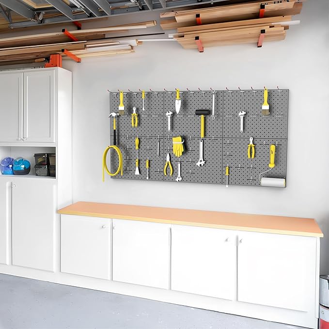 WALMANN 6-Pack 12"x16" Metal Pegboard Panels for Garage, Tool Organizer Pegboards for Pegboard Hooks - Compatible with 1/8" &