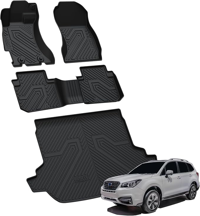 LASFIT Floor Mats & Cargo Mat for Subaru Forester 2018 2017 2016 2015 2014, All Weather TPE Custom Fit Easy Clean Durable No-Curling Car Accessories for Forester 2014-2018 Floor Mats & Trunk Liner