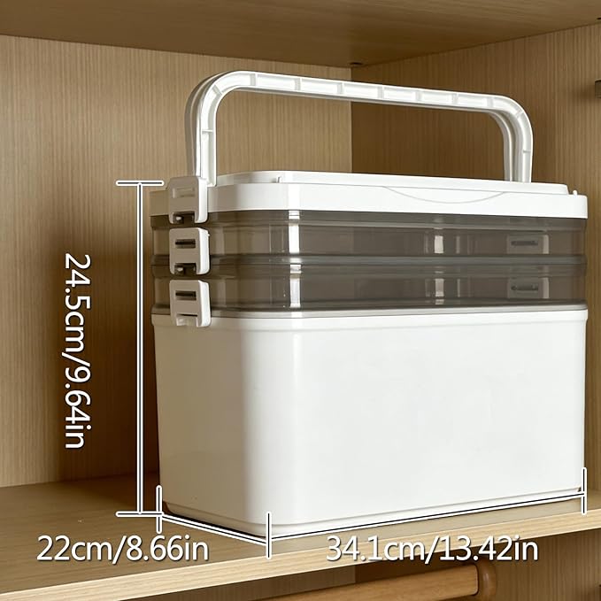 3-Tier Medicine Organizer & Portable Medicine Cabinet - Multifunctional Medical Case with Handle & Snap Locks, Removable 6-Co