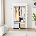 Portable Closet for Hanging Clothes, Portable Wardrobe Closet with Cover, 4 Storage Shelves, 2 Hanging Rods and 8 Side Pocket