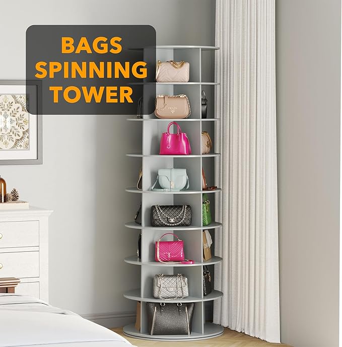 SpaceAid 8 Tier Rotating Shoe Rack Tower, Spinning Shoe Display Lazy Susan, Revolving 360 Shoe Rack Storage Round Carousel, V