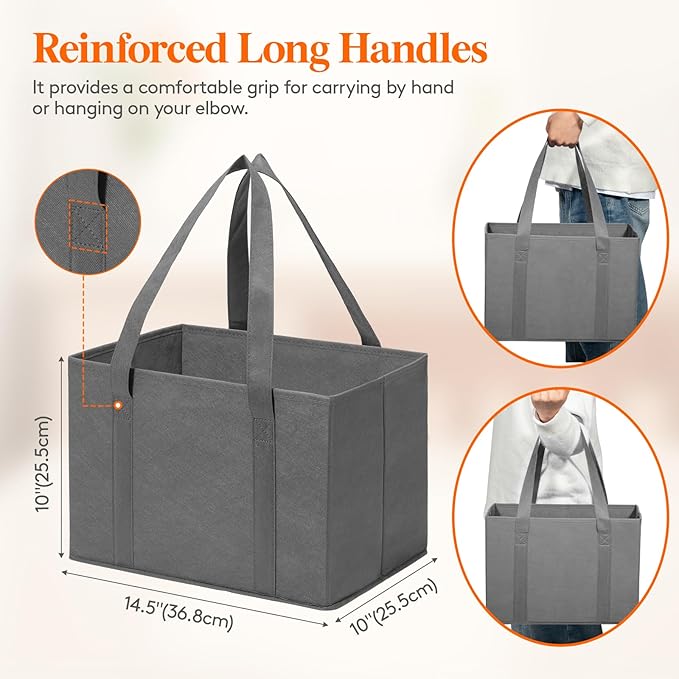 Lifewit Reusable Grocery Bags, Heavy Duty Foldable Shopping Bags with Reinforced Handles, Extra Large Utility Tote Stay Open, Sturdy Standing Carry Box for Kitchen, Car Trunk, 24L Mixed Color, 6 Packs
