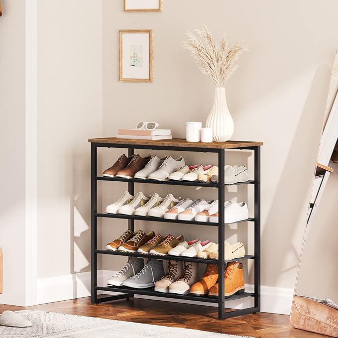 HOOBRO Shoe Rack, 5 Tier Shoe Storage Organizer with 4 Oxford Fabric Shelves and Top Panel, Holds 16-20 Pairs of Shoes, for E