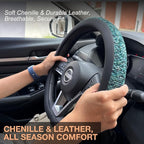 PINCTROT D Shaped Chenille Leather Steering Wheel Cover, Soft Mottled Colors, Sweat-Proof, Non-Slip Grip, All-Season Comfort,