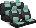 BDK PolyPro Car Seat Covers Full Set in Mint on Black – Front and Rear Split Bench Seat Covers Accessories for Auto Trucks Va