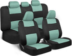 BDK PolyPro Car Seat Covers Full Set in Mint on Black – Front and Rear Split Bench Seat Covers Accessories for Auto Trucks Va