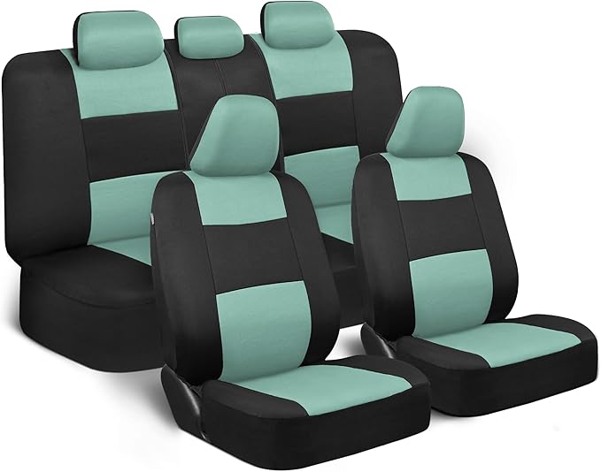 BDK PolyPro Car Seat Covers Full Set in Mint on Black – Front and Rear Split Bench Seat Covers Accessories for Auto Trucks Va