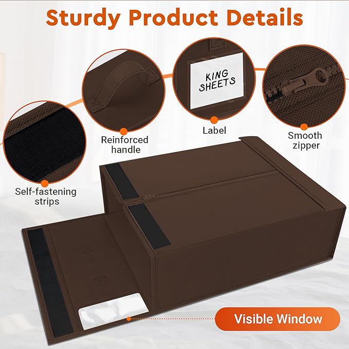 StorageTastic 4 Pack Bed Sheet Closet Organizers and Storage,Sturdy Foldable Storage Containers with Window and Label,Storage