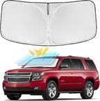 for Chevrolet Tahoe 2015-2020 Windshield Sun Shade - 4 Layers Car Sunshades for Front Windows Shade Cover Custom Fit Tahoe Sun Visor 250T Retractable Shade Blocks UV Rays Car Accessories