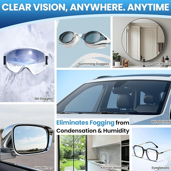 Glass Anti Fog Spray for Car Windshield - Windows Defogger Instantly Prevents Fog on Glasses, Car Windows & Mirrors - Streak-