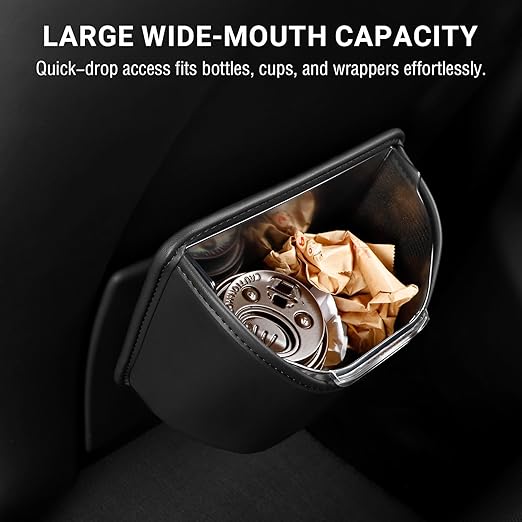 Car Trash Can with Removable Leakproof Liner – Clip On Trash Bin for Seat Back, Door Pocket & Headrest – Sturdy PU Leather Garbage Can Organizer for Luxury Cars, SUV, Truck & Sedan