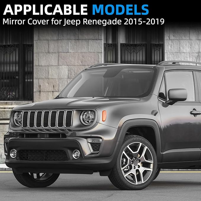 Driver Side Mirror Cover Replacement for Jeep Renegade 2015 2016 2017 2018 2019 - Left Side Mirror Covers, Rear View Mirror Cap Accessories Without Lamp, Textured