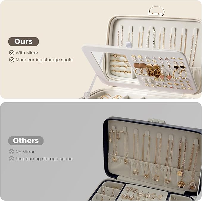 Lolalet 2 Layer Jewelry Box with Lock and Key for Teen Girls & Young Women, Jewelry Organizer Case with Round Clasp and Mirro
