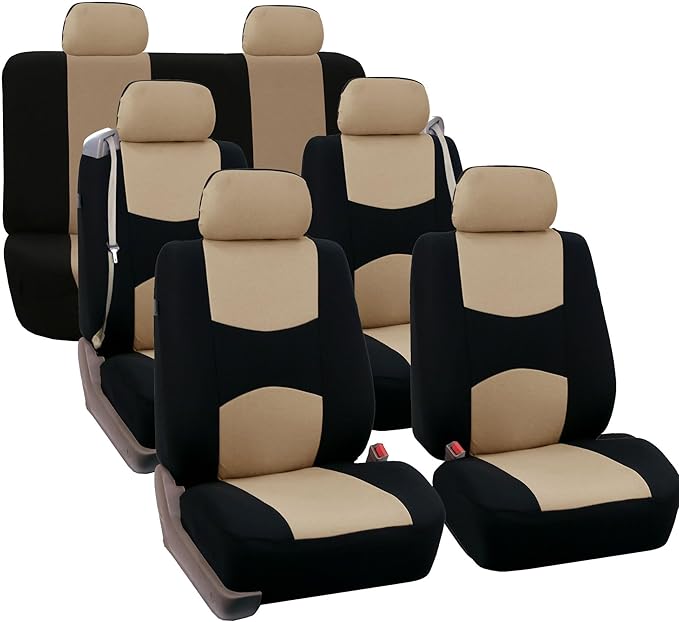 FH Group Three Row 7 Seater - All Purpose Flat Cloth Built-in Seat Belt Car Seat Cover - Universal Fit for Cars Trucks & SUVs