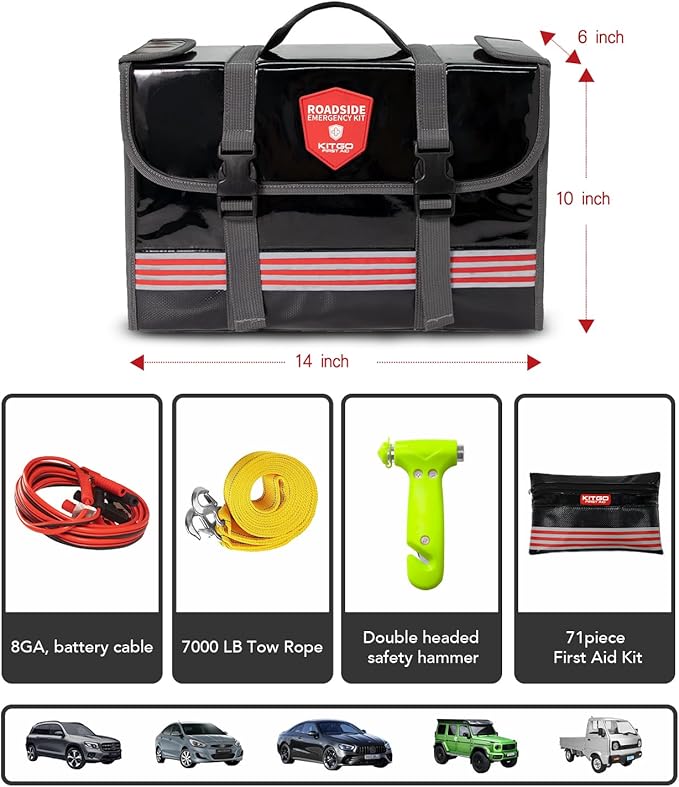 Car Emergency Kit (126 Piece)，Gift for Father Women Friend, Premium Roadside Assistance Essentials with Jumper Cables Tow Rop