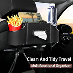 Back Seat Car Organizer,4 in 1 Multifunctional Car Back Seat Storage Box with Drink Cup Holder Tissue Box, for Hold Phone,Snacks, Drinks, Handbag-Black