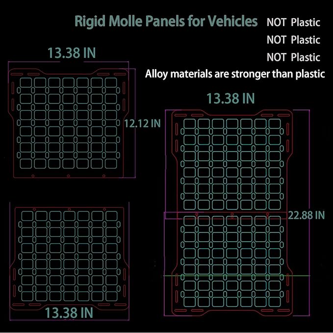 Metal Rigid Molle Panels for Vehicles Alloy Truck Mount Rack Panel Tactical Seat Back Organizer Adjustable Versatile Panel Stronger Than Plastic with 3 Pouches (Molle Panels 3 Detachable Pouches)