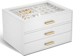 AKOZLIN Jewelry Box with Clear Lid Functional Leather Jewelry Storage Organizer Case 3 Drawers for Women Girls Necklace Ring 