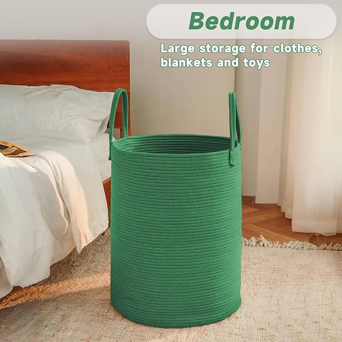 JMvicyroam Large Woven Laundry Basket Hamper,100L Cotton Rope Storage Bin for Blankets,Toys and Clothes,Decorative Tall Nurse