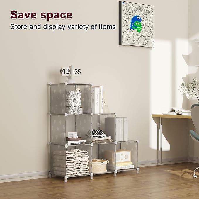 UNKU Cube Storage Organizer, 6 Cube Closet Organizer Storage Shelves, DIY Stackable Bookcase, Clothes Organizer Shelf for Clo