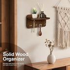 Key Holder Wall Mount, Solid Wood Key Holder for Wall with 4 Brass Hooks & Hidden Magnets, 15° Incline Hooks & Grooved Design