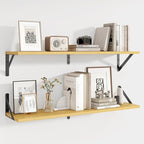 Axeman 32 Inch Floating Shelves | 8 Inch Deep Oak Wall Shelves Set of 2 | 31.5W x 8D Rustic Wood Shelves for Bookshelf Living