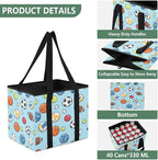 Sports Balls Pattern Reusable Grocery Bags Large Shopping Tote Bag with Reinforced Bottom Board, Water Resistant Foldable Sto