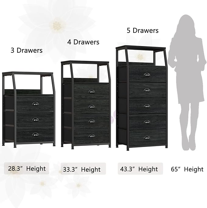 Furnulem Tall 4 Drawers Dresser, Vertical Storage Tower Black Dresser for Bedroom, Hallway, Entryway, Nursery, Closet Organiz