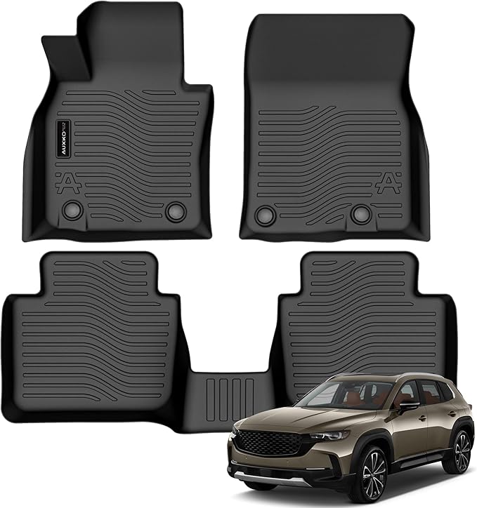 Auxko All Weather Floor Mats Fits for Mazda CX-50 2026 2025-2023 Not for Hybrid TPE Rubber Liners CX50 Accessories All Season Guard Odorless Anti-Slip Mats for 1st & 2nd Row Black