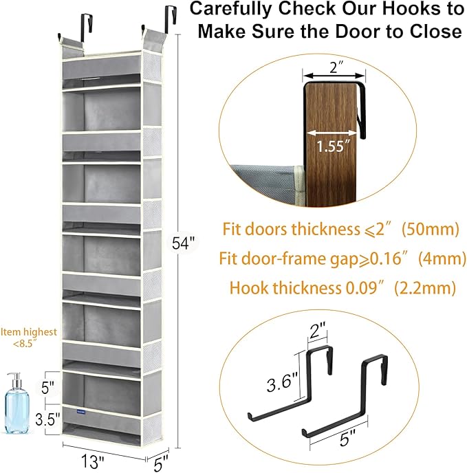 Over The Door Organizer 6-Shelves and 12 Side Pockets, Over The Door Storage for Bathroom Bedroom Nursery, Hanging Door Organ