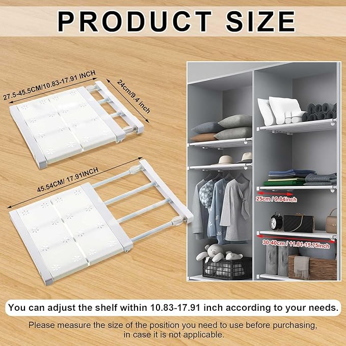 Gerrii 6 Pcs Closet Tension Shelf Rod Expandable Shelf Locker Organizer Adjustable Storage Rack Scalable Layered Divider Sepa