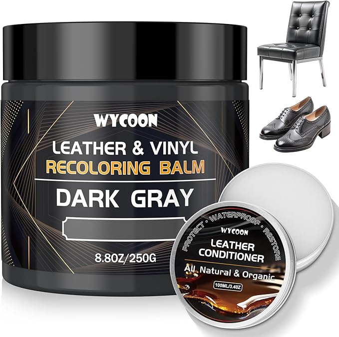 Leather Recoloring Balm with 100ml Mink Oil Conditioner | Dark Gray Repair Kit, Dye & Color Restorer for Furniture, Sofa, Car
