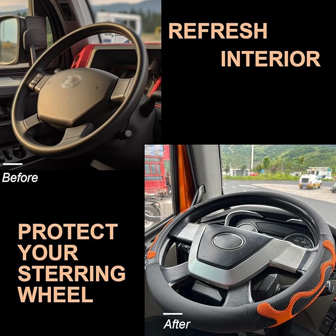 PINCTROT XL Size 17.5-18 Inch Comfy Grip Steering Wheel Cover for Semi Truck, Fits RV, Big Rig Trucker, 18 Wheeler and Classic Cars, Anti-Slip Design 17.5-18 Inch(Silicone Orange)