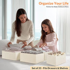 Premium Natural Linen Drawer Organizer Clothes, 21 Pack Dresser Organizer for Baby Clothes, Underwear, Socks, 3 Sizes Foldabl