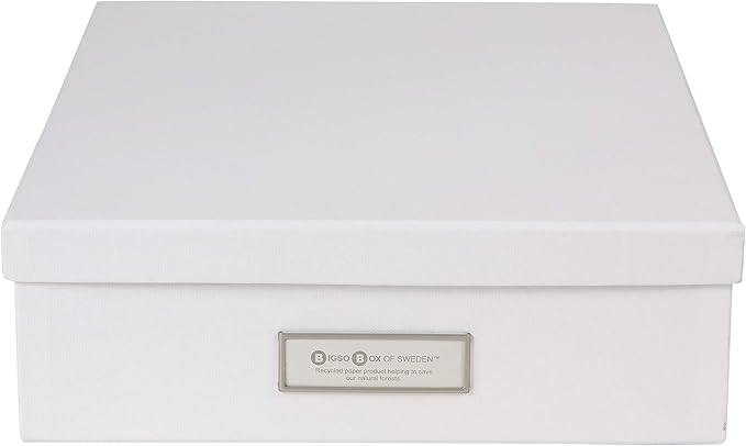 Bigso Oskar Fiberboard Label Frame Document Letter Box - File Organizer Box for Important Paperwork - Durable Document Storag