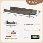 Picture Ledge Wall Shelves 16 inch Width Set of 2, Solid Pine Wood Rustic Floating Ledge Shelves for Wall for Kids' Room Bedr