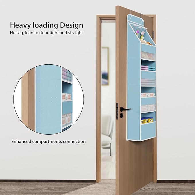 Univivi 5-Shelf Fabric Door Storage Over Door Hanging Organizer with 4 Large Pockets and 3 Small PVC Pockets Nursery Closet C