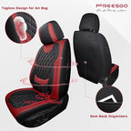 FREESOO Black Red Car Seat Covers Full Set - Faux Nappa Leather Seat Covers for Cars, Breathable Waterproof Front Seats with 
