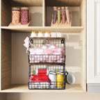 Mefirt 2pcs Fruit Basket Kitchen Storage Basket with Wood Lid, Stackable Wall Basket Fruit Basket for Kitchen, Countertop Org